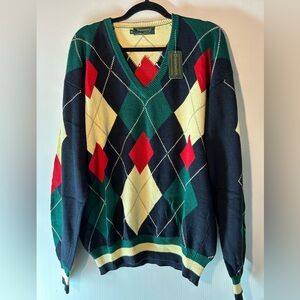 Vintage new old stock cotton argyle sweater XL